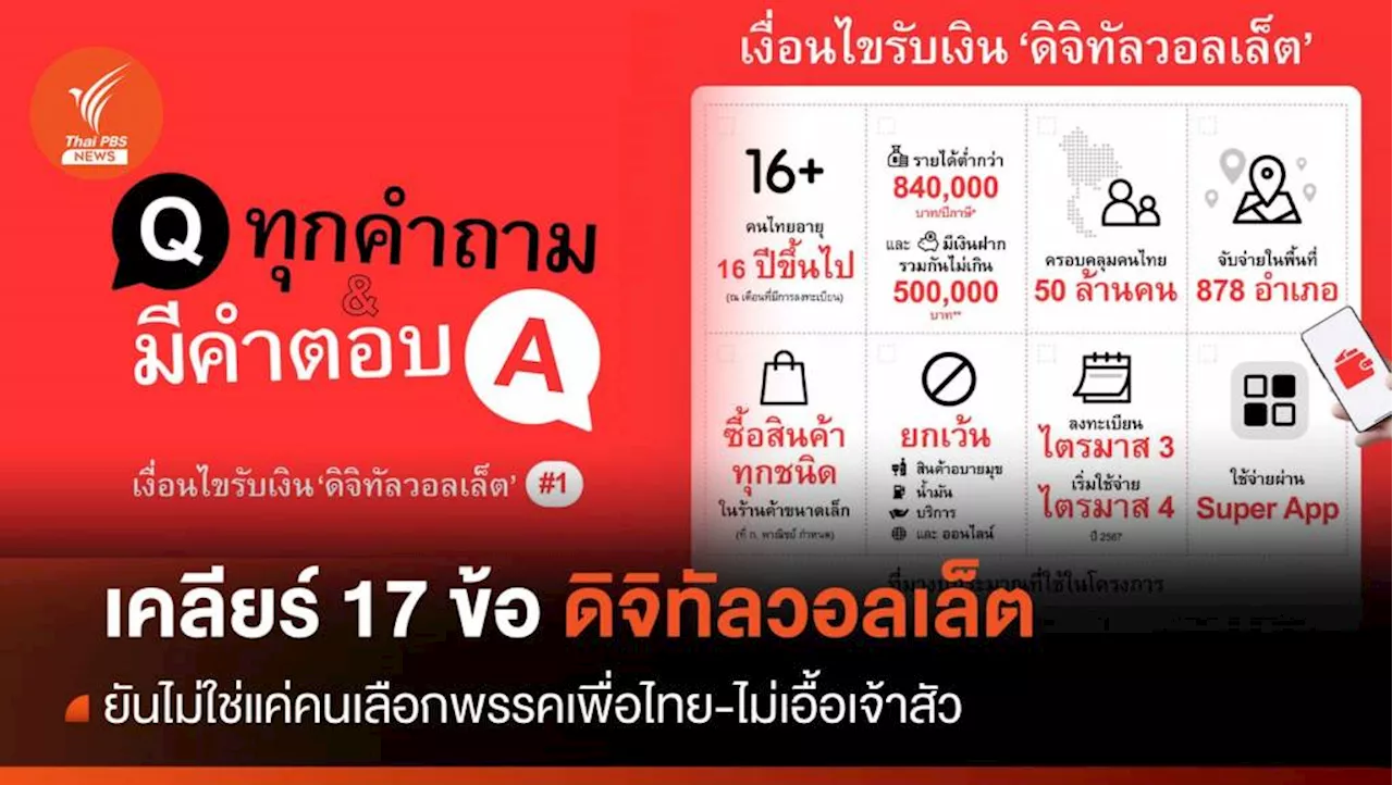 'เพื่อไทย' เคลียร์ 17 ข้อดิจิทัลวอลเล็ต-ยันไม่เอื้อเจ้าสัว