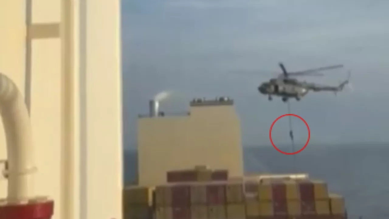 Chilling moment Iran’s Revolutionary Guards scale down helicopter & seize Israeli-linked ship as IDF vows ‘...