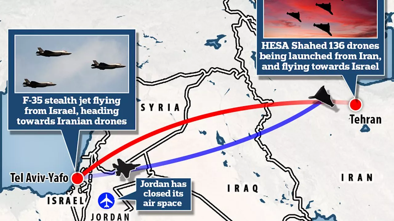 Terrifying map reveals route Iran's strike force of 100 kamikaze drones will take to hit Israel