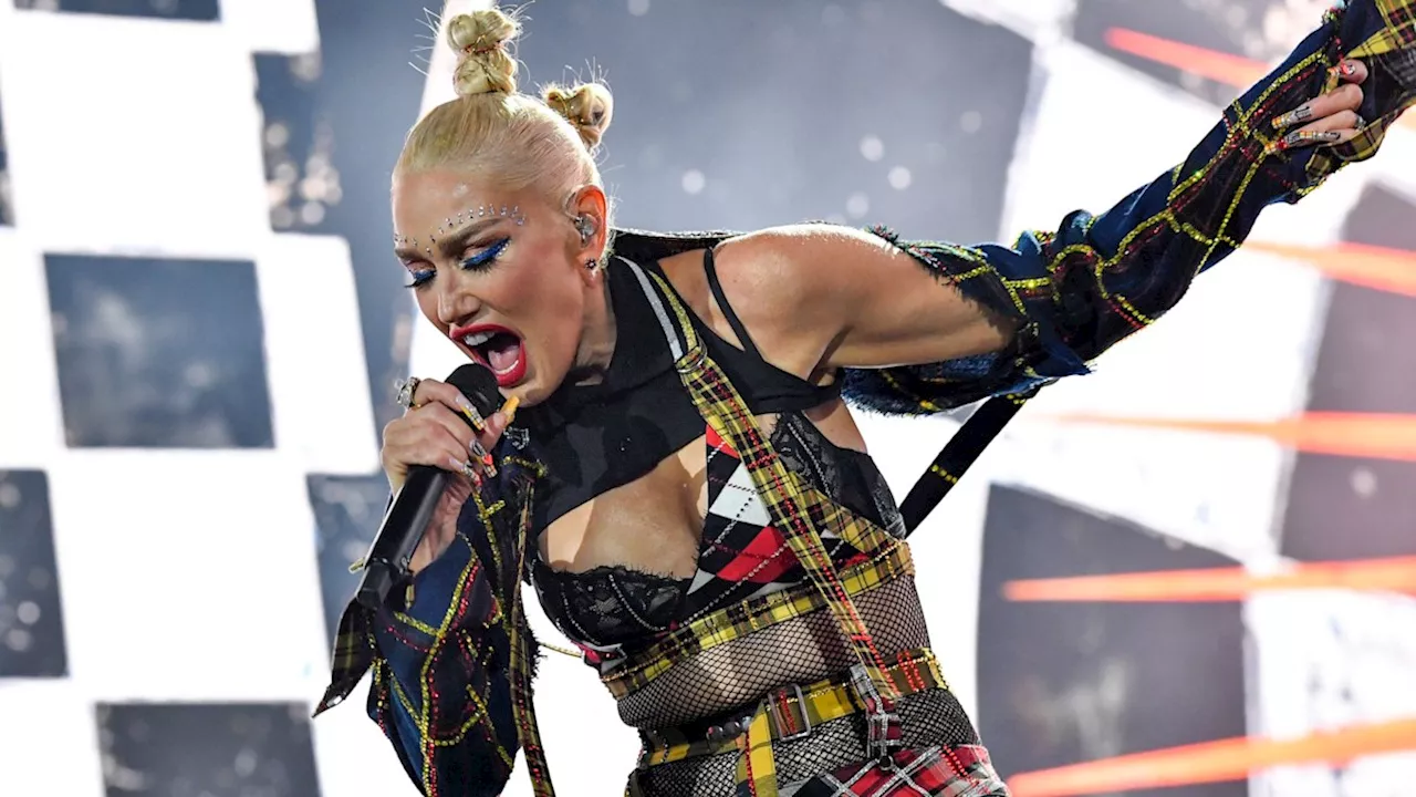 Gwen Stefani, 54, rocks tartan bralet and punky suit to reunite onstage with ex Tony Kanal