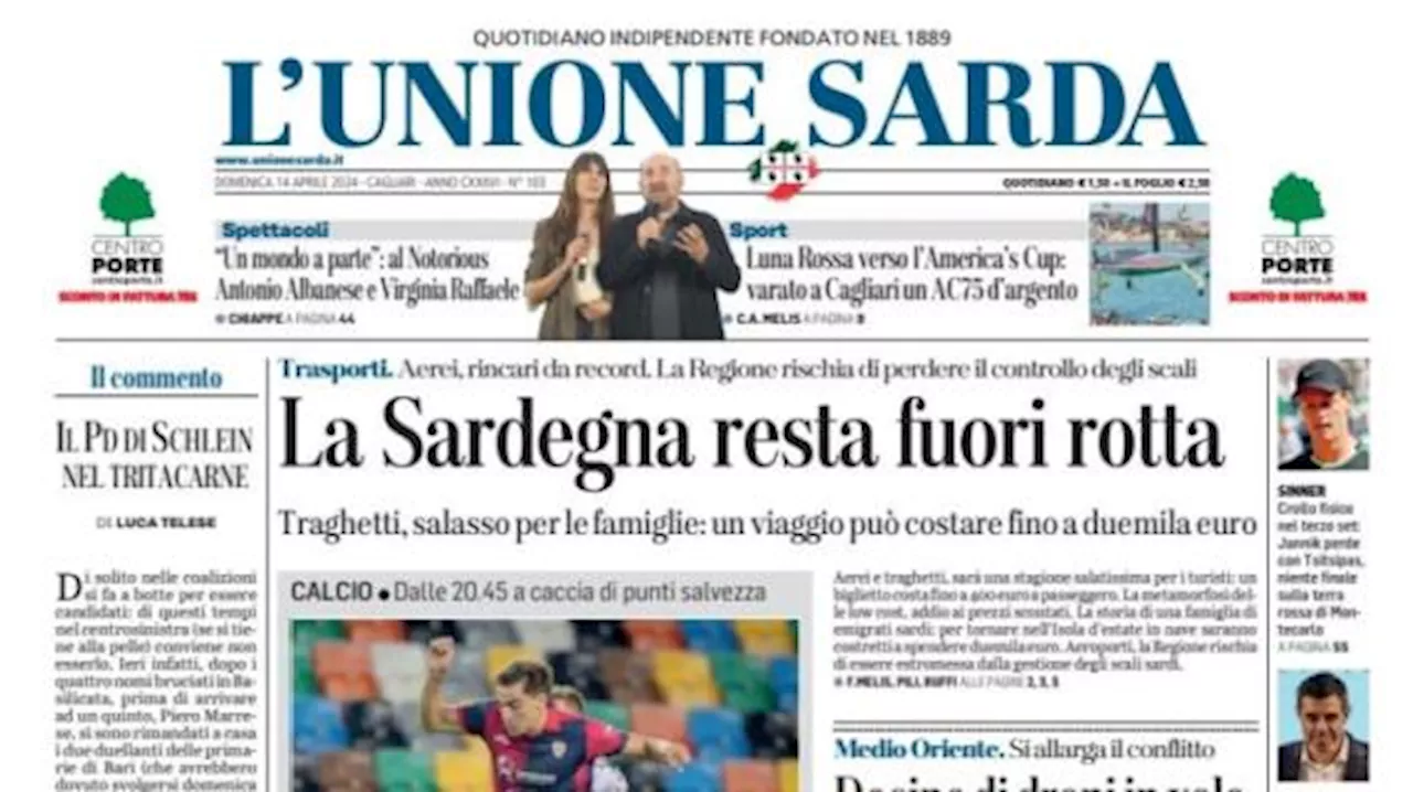 L'Unione Sarda in prima pagina: 'Sfida all'Inter: Cagliari, non avere paura'