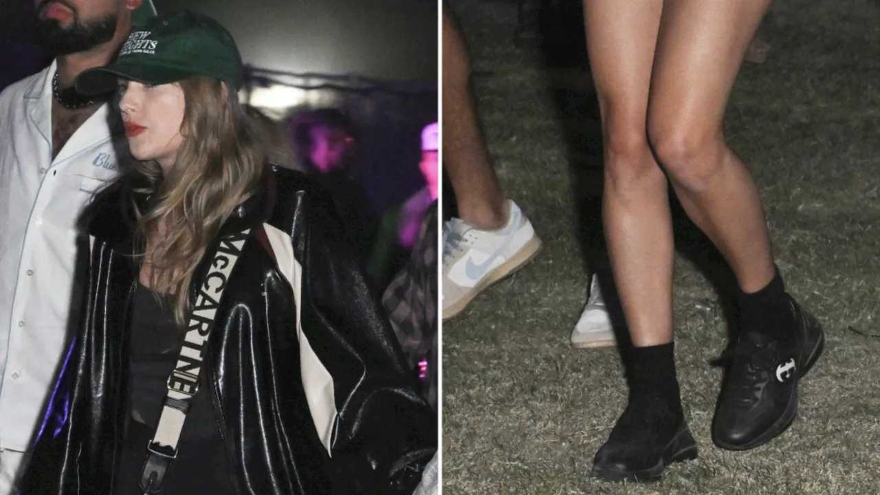 Taylor Swift en Coachella 2024 con unos tenis chunky de Gucci y una gorra con un tierno significado