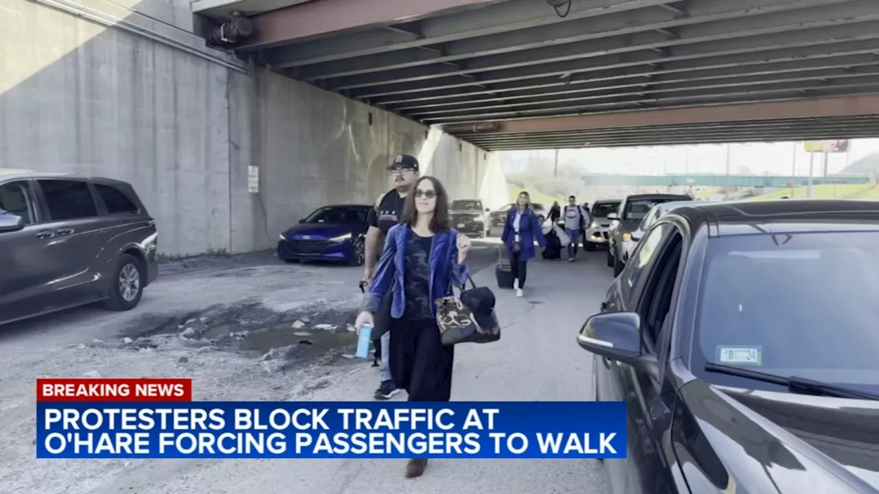 Pro-Palestinian Protesters Block Roadway at O'Hare Airport