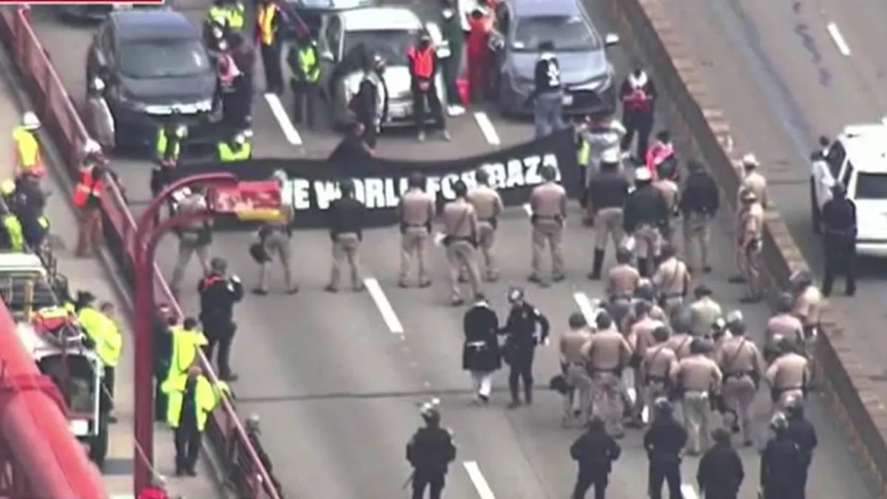 Anti-Israel agitators blockade the Golden Gate Bridge in San Francisco