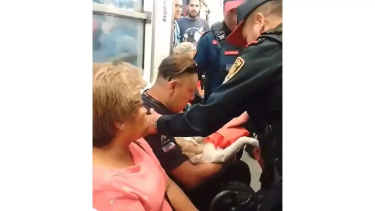 Policías sacan a hombre con perro de un vagón del Metro de la Ciudad de México