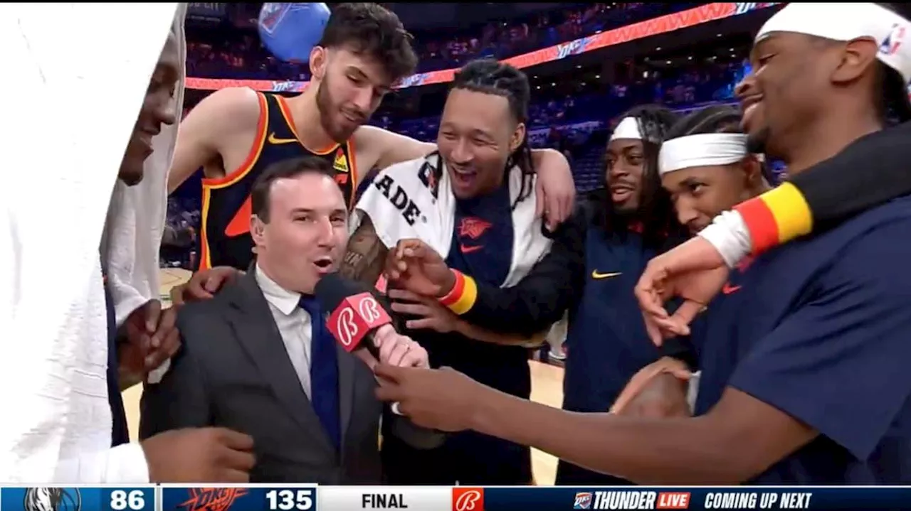 Oklahoma City Thunder Players Celebrate No. 1 Seed with Sideline Reporter