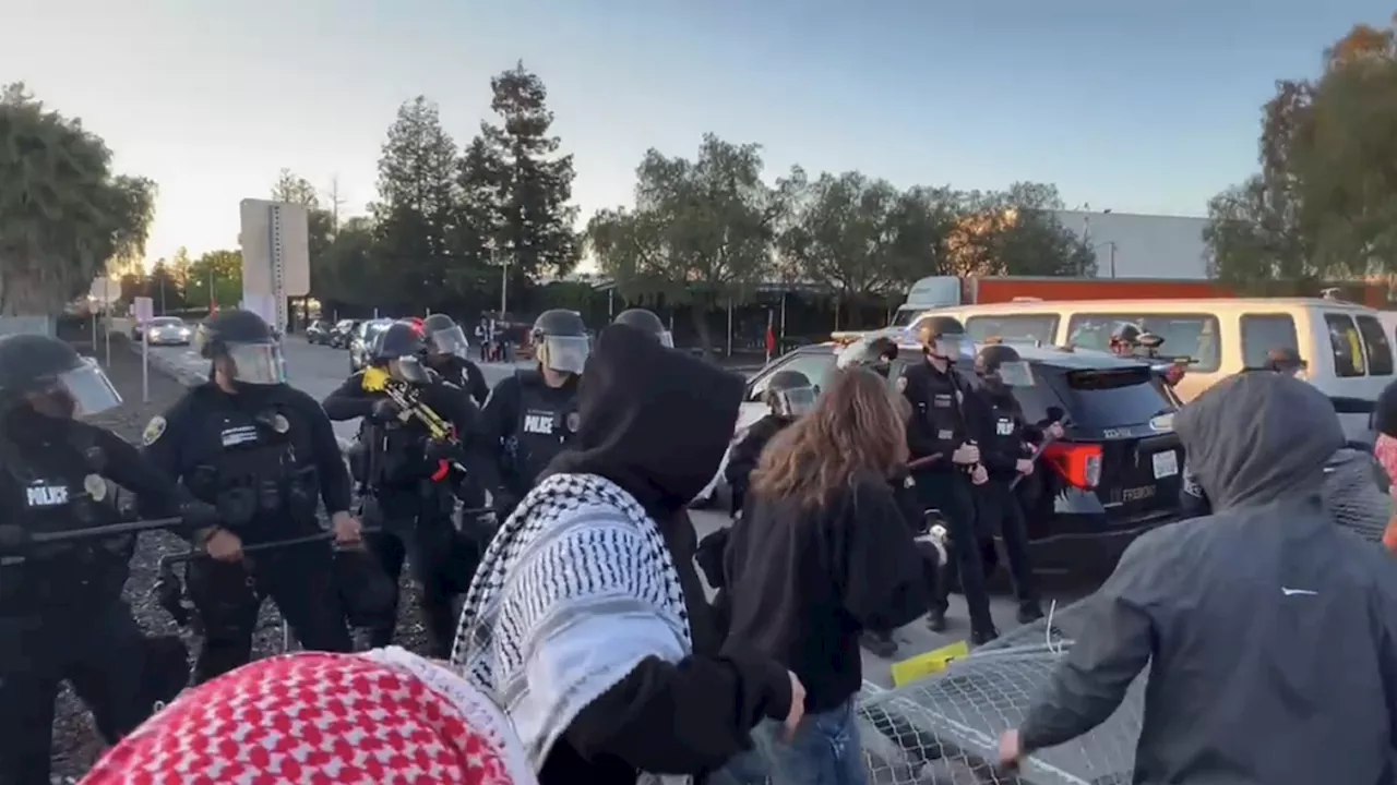 Projectiles fired at pro-Palestinian protesters after they tear down Fremont Tesla factory fence