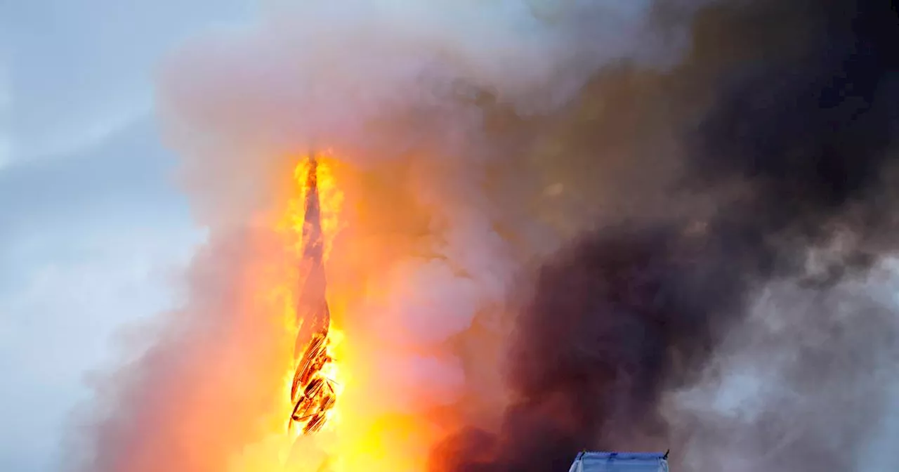 Fire breaks out at Copenhagen’s historic stock exchange, spire collapses