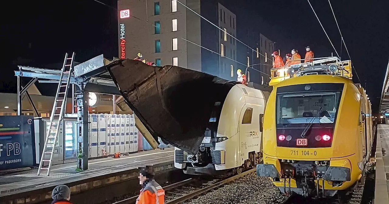 Dach am Paderborner Hauptbahnhof abgeweht: Sturmfront hält Feuerwehr in Atem