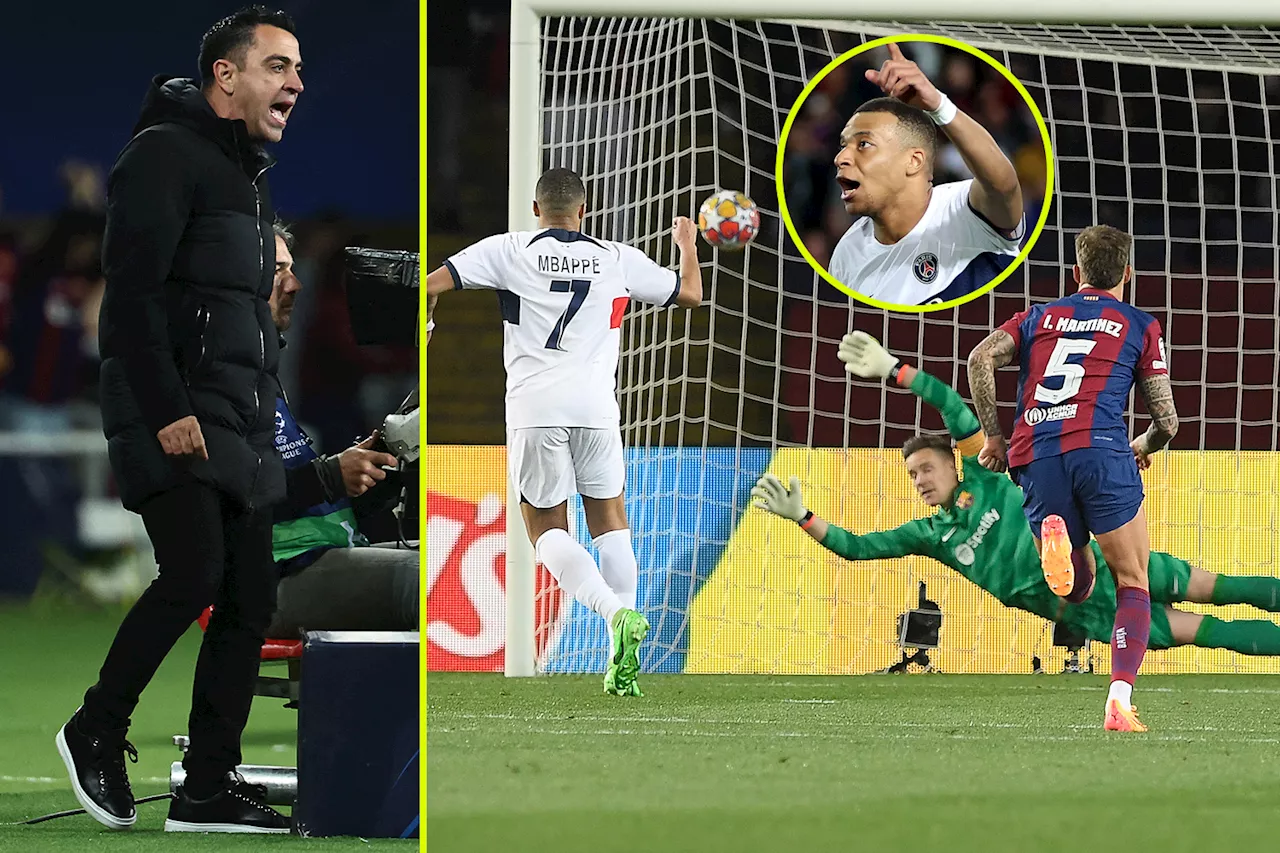 Xavi, Ronald Araujo and Barcelona coach SENT OFF as Kylian Mbappe scores twice in PSG comeback triumph...