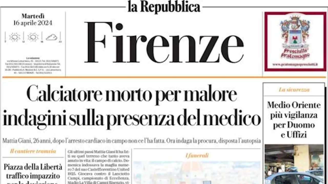 La Repubblica (ed. Firenze) titola: 'Viola, un punto e poco più: Europa un miraggio'