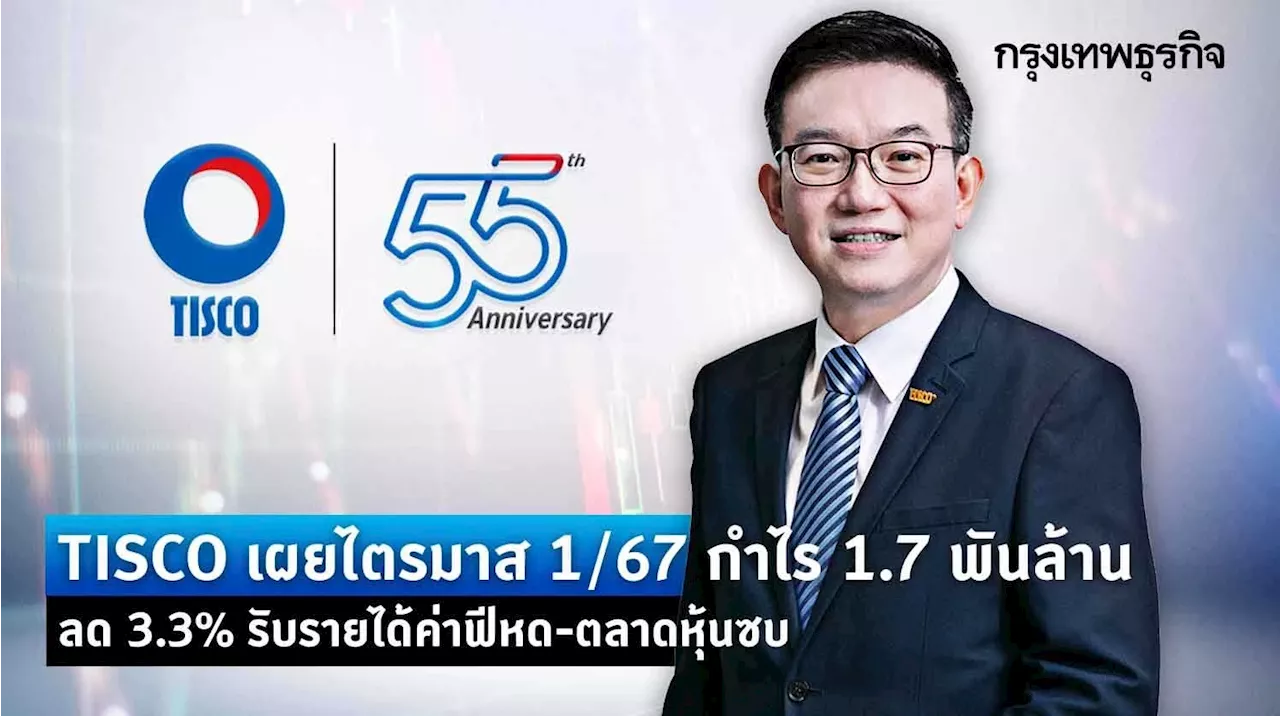 TISCO เผยไตรมาส 1/67 กำไร 1.7 พันล้าน ลด 3.3% รับรายได้ค่าฟีหด-ตลาดหุ้นซบ