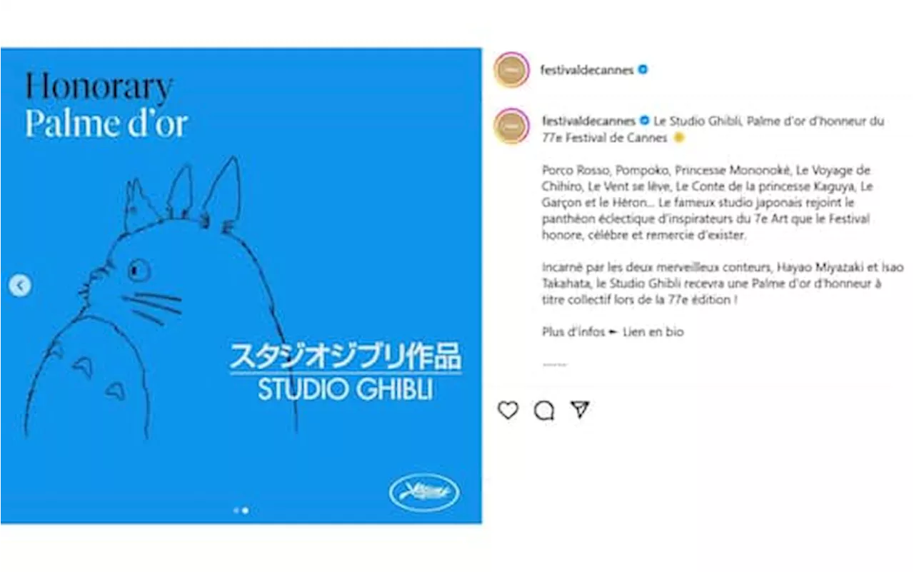 Festival di Cannes 2024, Palma d'oro onoraria allo Studio Ghibli