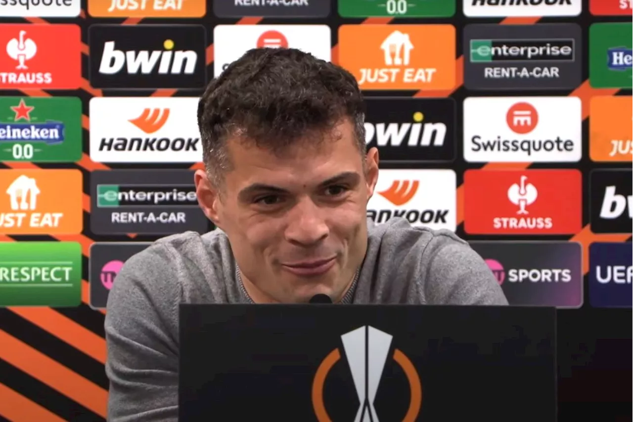 Granit Xhaka smirks at question about messages from Arsenal fans after stopping Harry Kane win trophy...