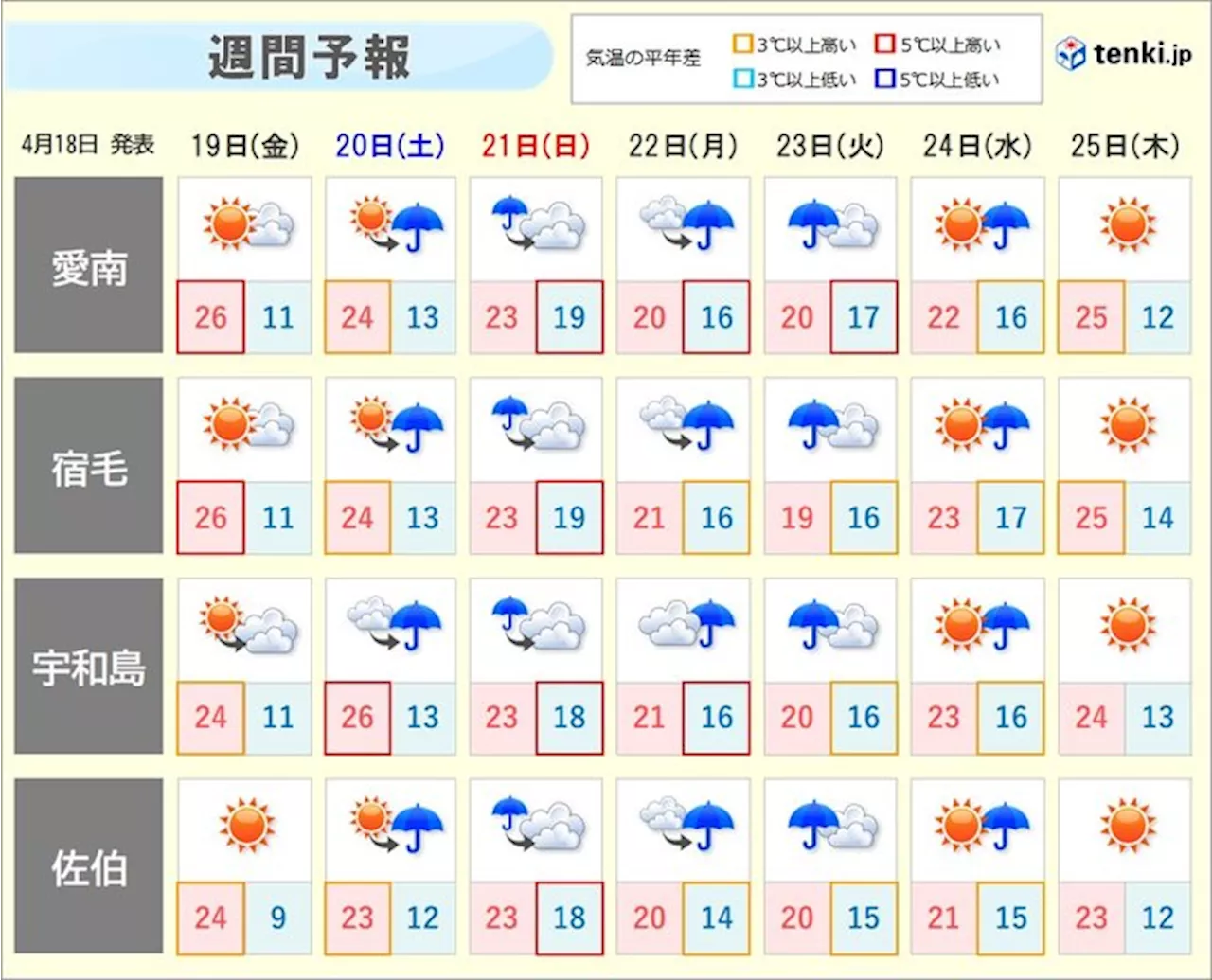 最大震度6弱を観測した愛媛県や高知県 土曜日から断続的に雨 大雨となる恐れも(気象予報士 吉田 友海 2024年04月18日)