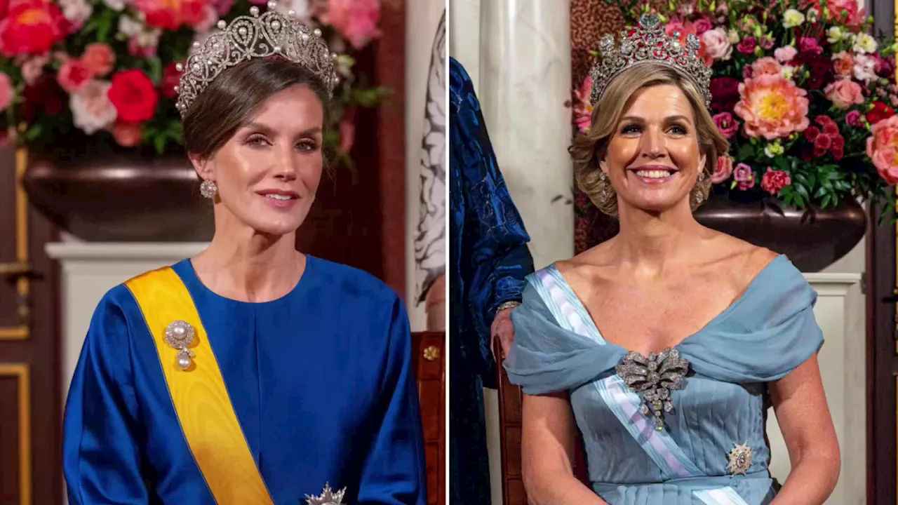 Letizia di Spagna e Maxima d'Olanda, sfida di tiare e abiti dal gusto antico