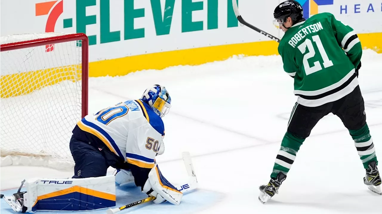 Stars beat Blues 2-1 in shootout after clinching No. 1 seed in Western Conference playoffs