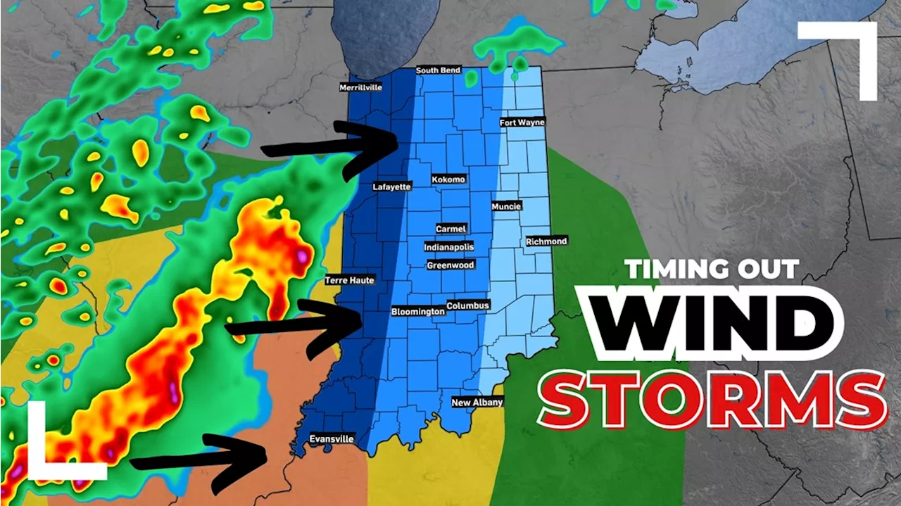When can I expect thunderstorms Thursday evening across Indiana?