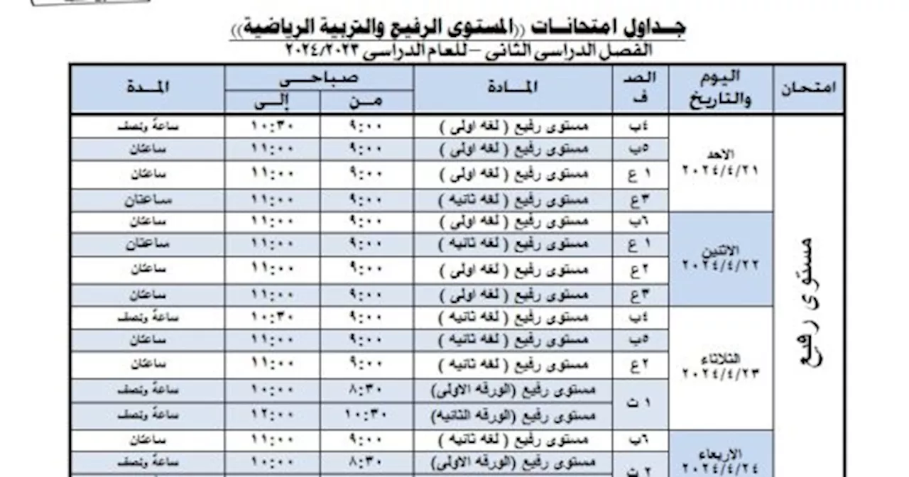 جدول امتحان المستوى الرفيع والمواد خارج المجموع لطلاب النقل والإعدادية بالجيزة