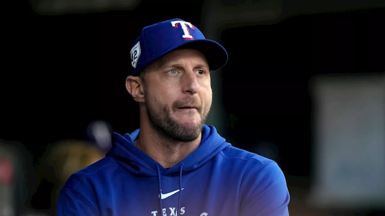 Texas Rangers’ Max Scherzer throws to hitters for a second time