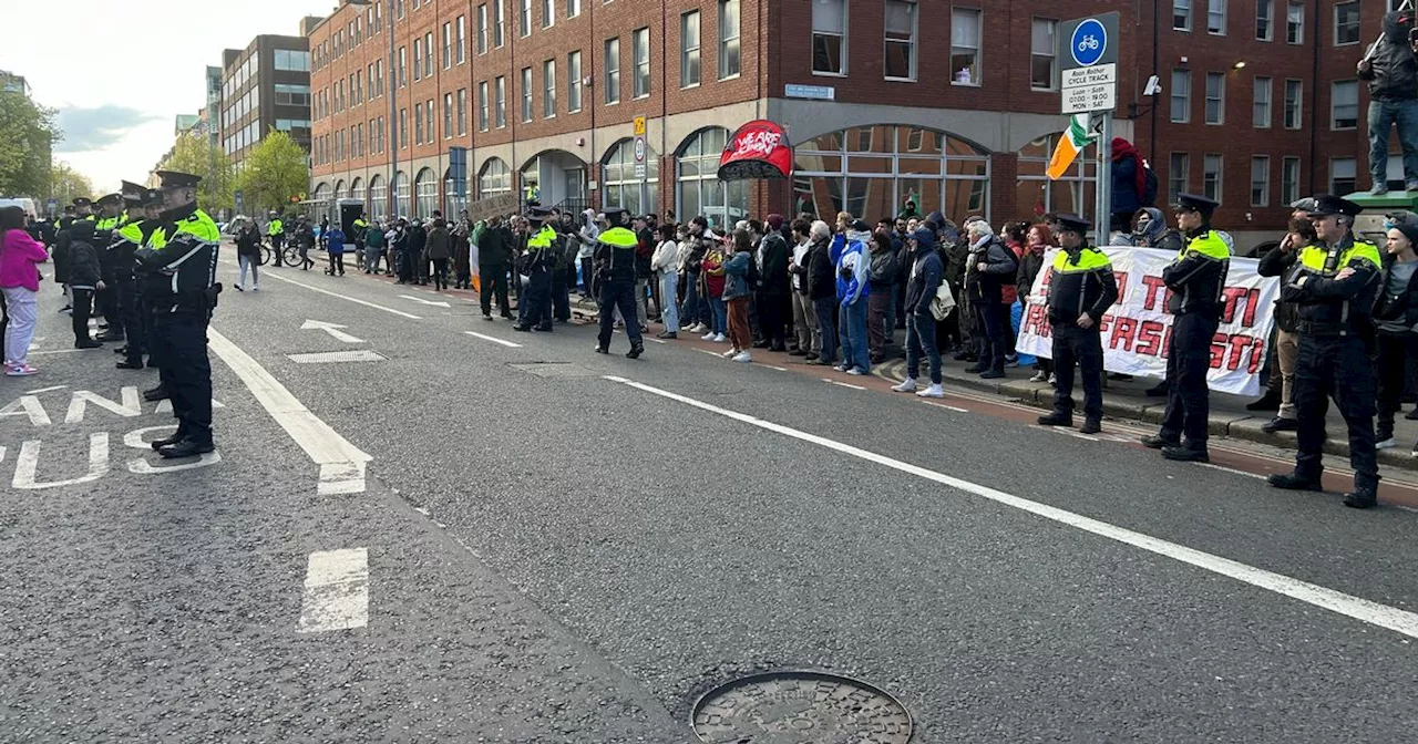 Protesters in standoff near migrant camp in Dublin