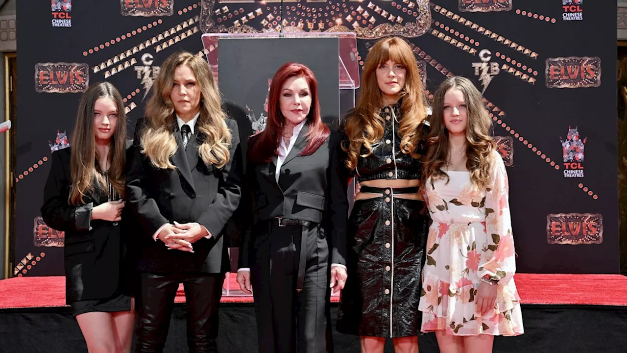 Lisa Marie Presley's 15-year-old twin daughters pose with dad Michael Lockwood and grandmother Priscilla for rare family photo