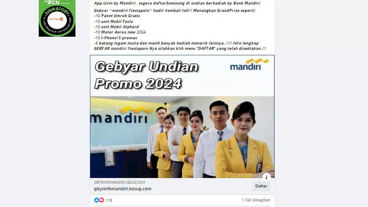 Cek Fakta: Tidak Benar Pendaftaran Undian Berhadiah Bank Mandiri