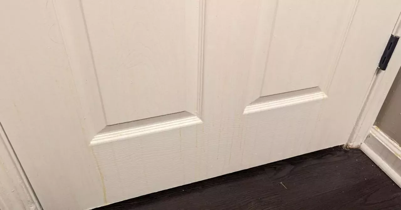 Woman left baffled by 'yellow marks' dripping down her bathroom walls