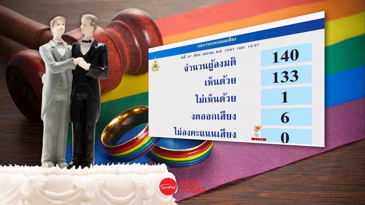 สมรสเท่าเทียมผ่านวุฒิสภาฉลุยแล้ว ด้วยมติ 147 ต่อ 4