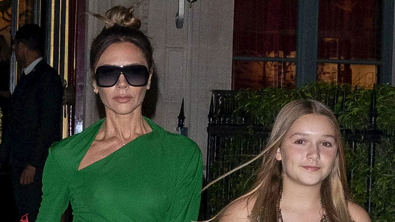 Harper Beckham outshines mum Victoria for 50th birthday celebrations in white satin dress