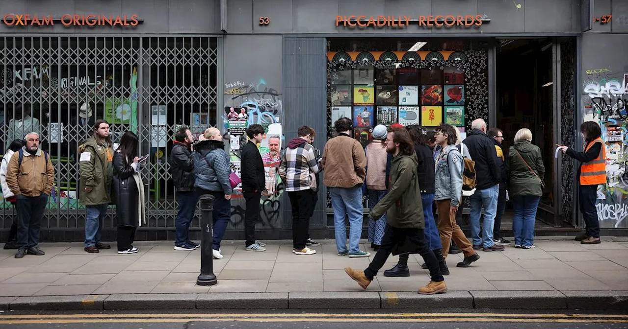 Music fans queue around the block in Manchester city centre for Record Store Day