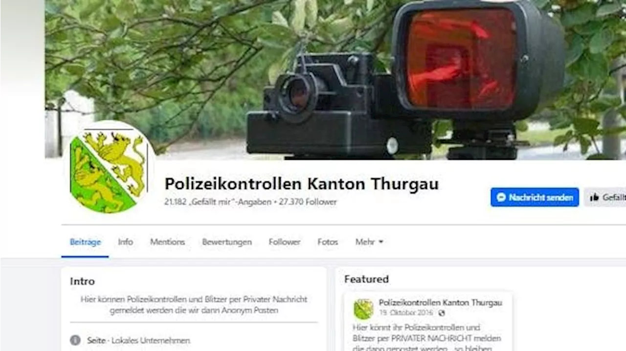 Verbotene Facebook-Gruppe warnt über 27'000 Nutzer täglich mehrmals vor Thurgauer Polizeikontrollen