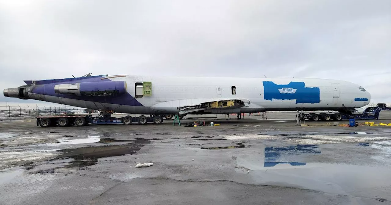 Former FedEx cargo jet makes one last trip, cruising the Glenn Highway to Big Lake