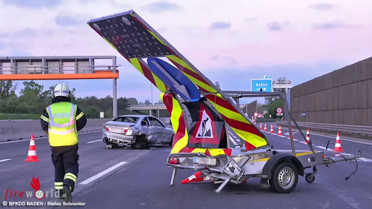 Nö: Pkw prallt auf der A2 gegen Betonleitwand und Absicherungsanhänger