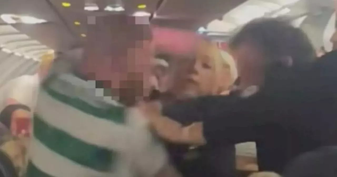 Thug in Celtic strip filmed brawling with cops as EasyJet flight lands in Turkey