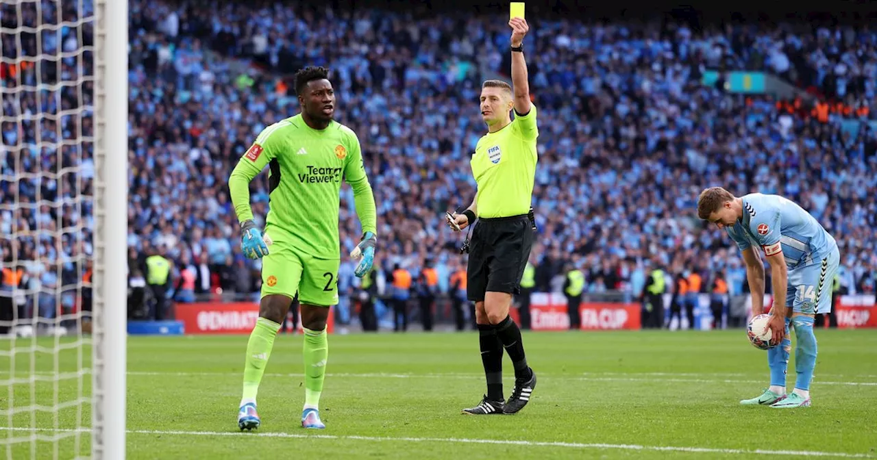 Onana was not sent off despite being shown two yellow cards in Coventry win