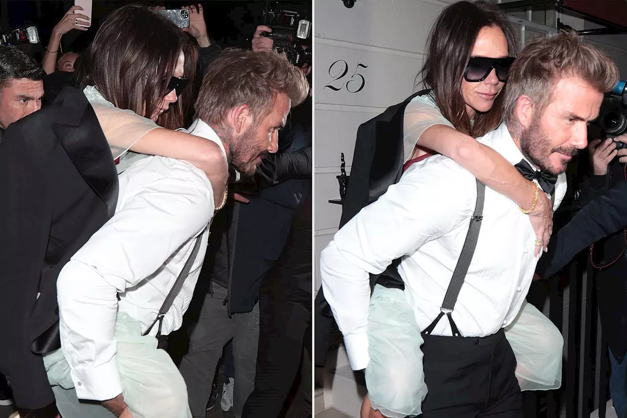 David Beckham Sweetly Carries Victoria Beckham on His Back as They Leave Her 50th Birthday Party