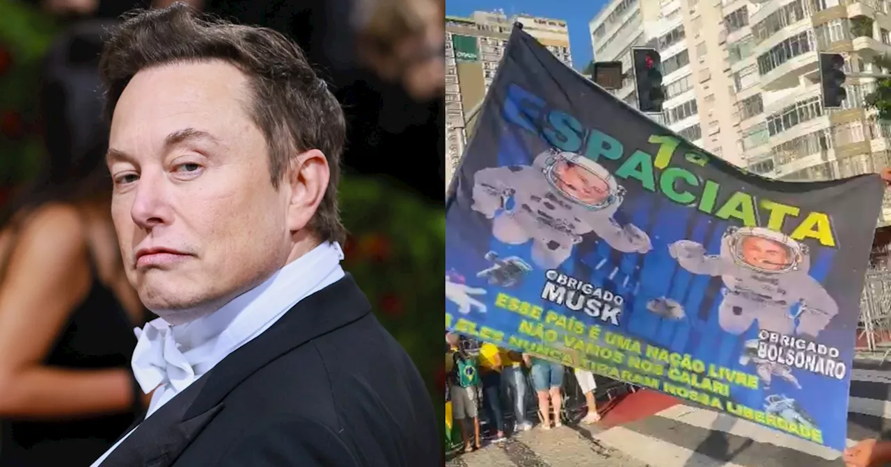 Apoiadora de Bolsonaro faz bandeira em homenagem a Elon Musk em ato no Rio: 'Espaciata'