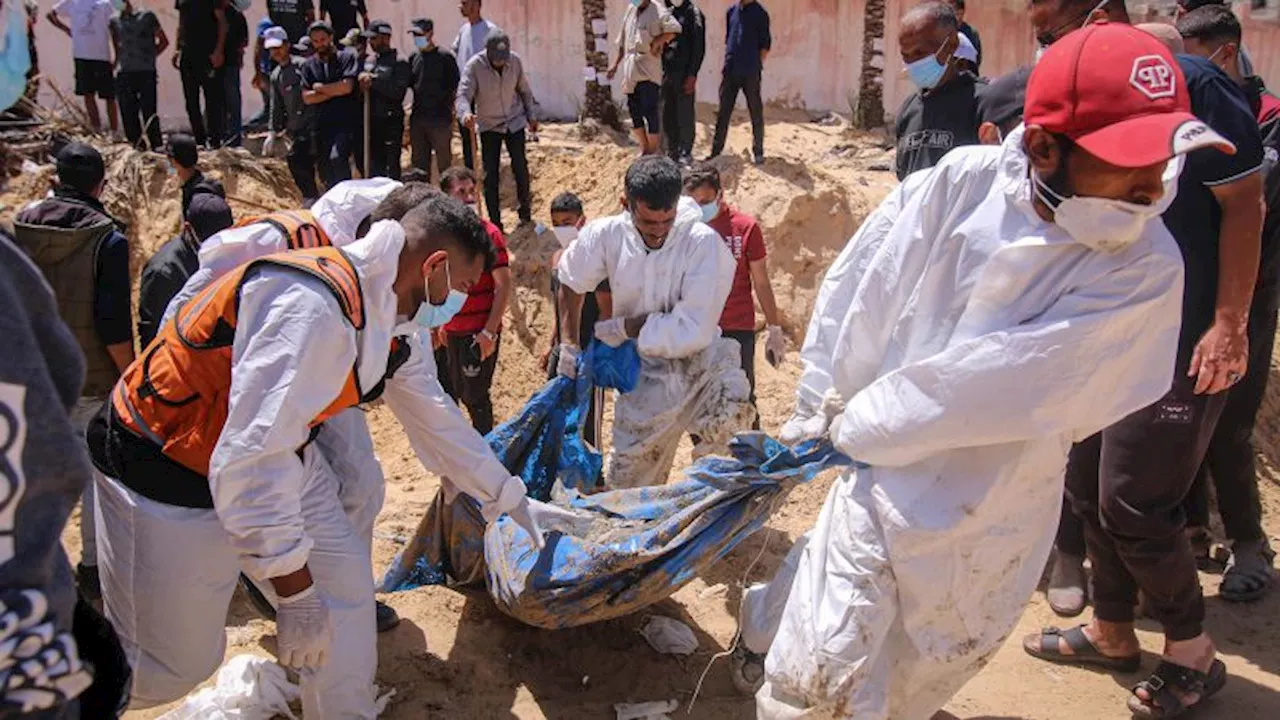 Nearly 300 bodies found in mass grave at Gaza hospital, says Gaza Civil Defense