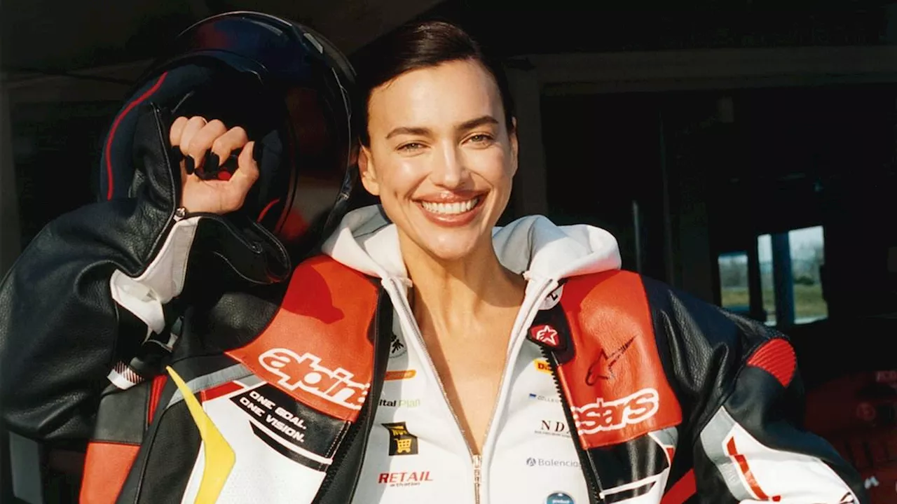 Irina Shayk rocks a biker jacket and helmet as she stuns on the front cover of Vogue Italia for...