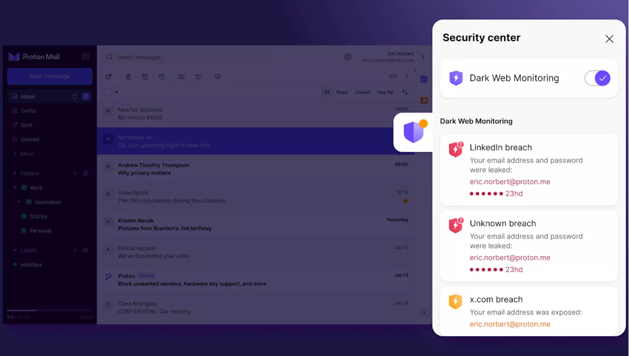 Proton Mail’s paid users will now get alerts if their info has been posted on the dark web