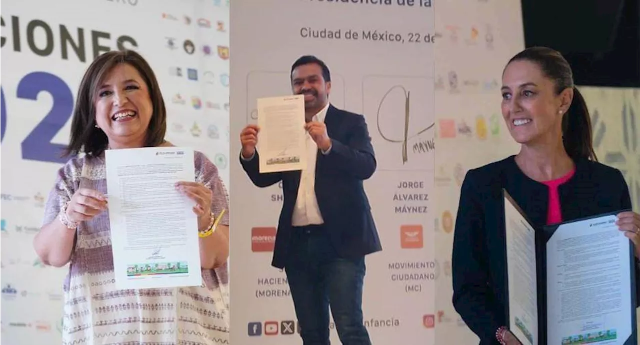 Claudia Sheinbaum, Xóchitl Gálvez y Jorge Máynez firman pacto por la primera infancia