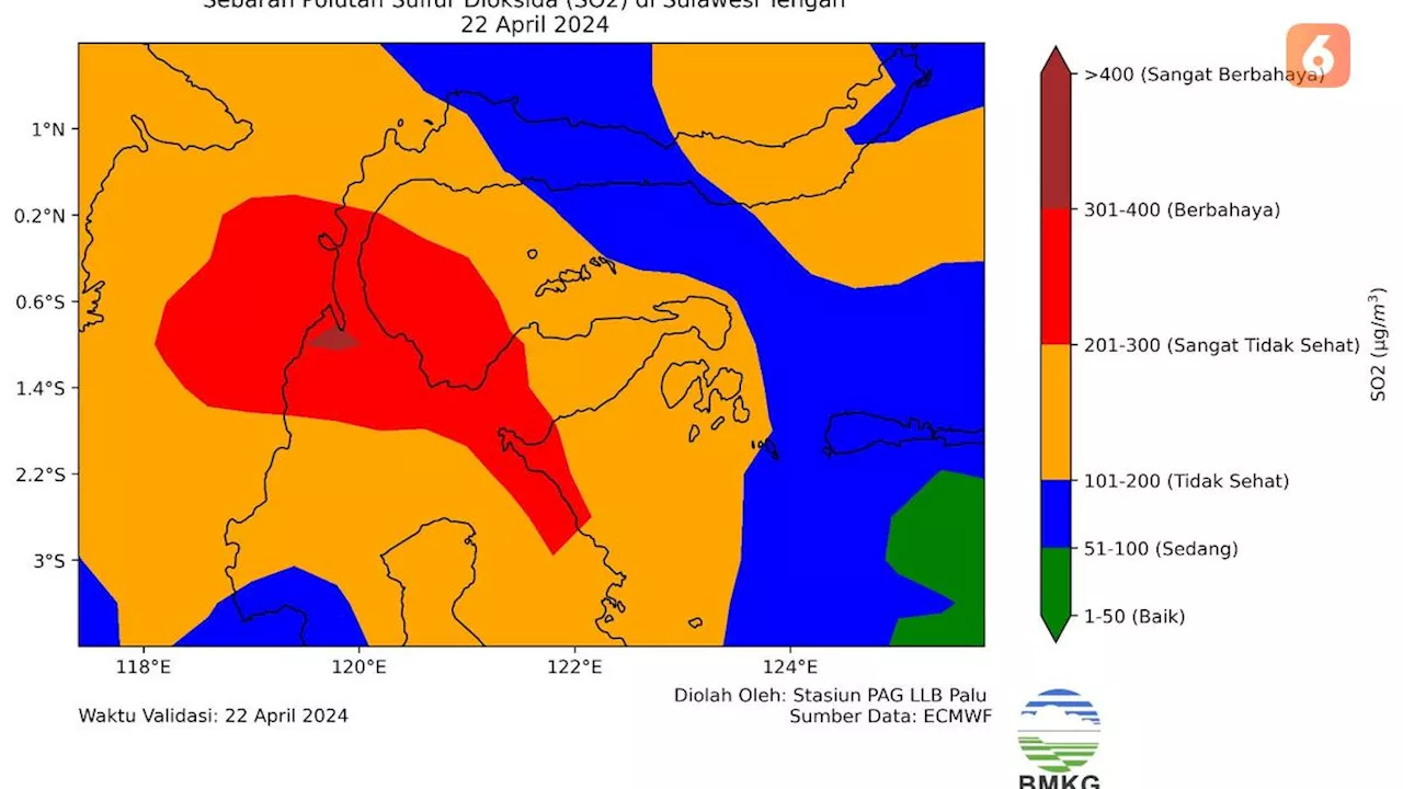 Kualitas Udara Kota Palu dan Donggala Berstatus Sangat Berbahaya Akibat Gas SO2 Gunung Ruang