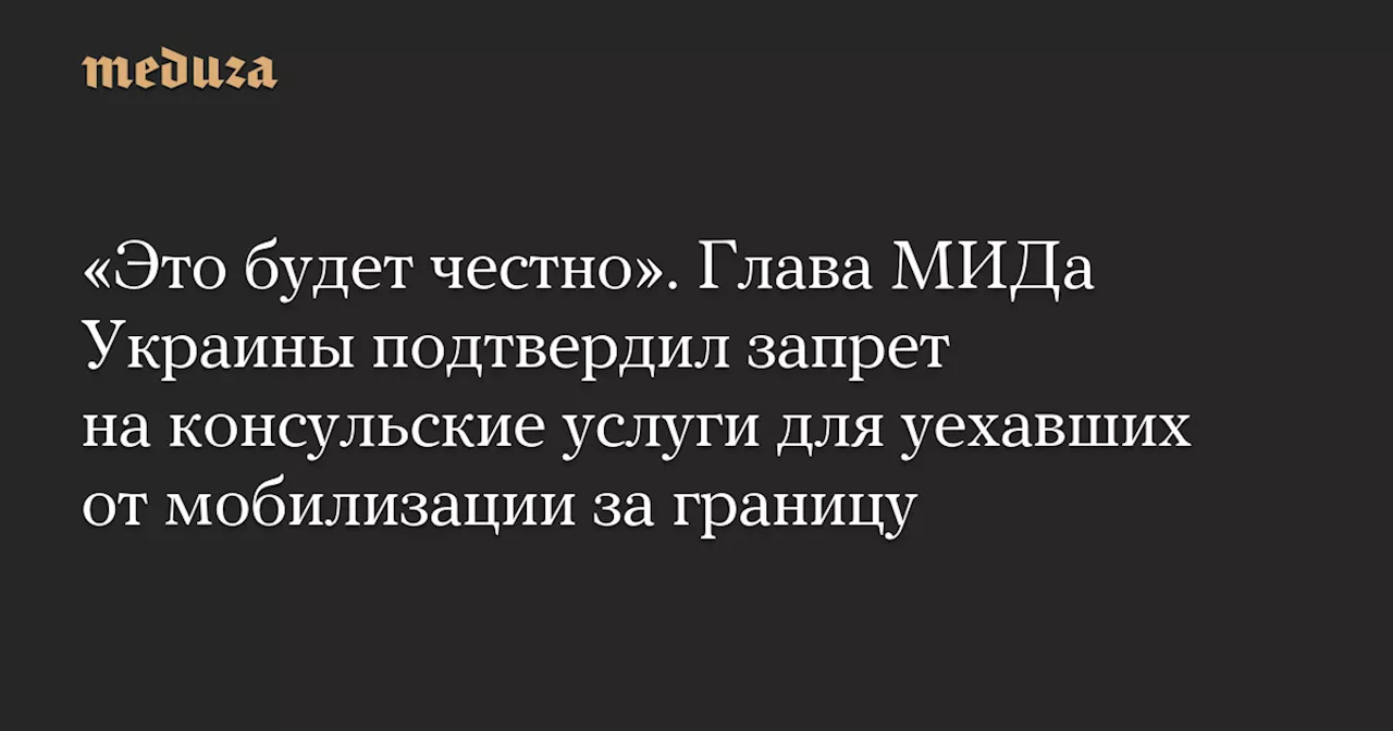 «Это будет честно». Глава МИДа Украины подтвердил запрет на консульские услуги для уехавших от мобилизации за границу — Meduza