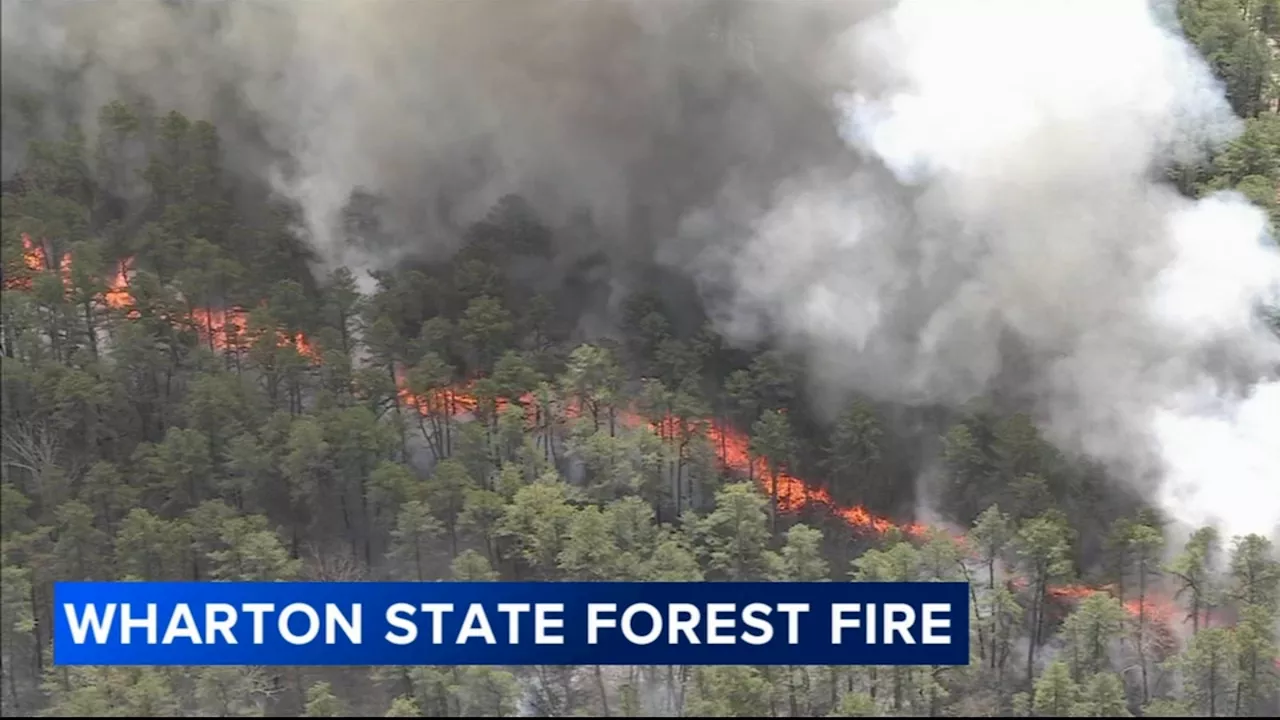 Wildfire burning in Wharton State Forest between Camden and Burlington counties in New Jersey