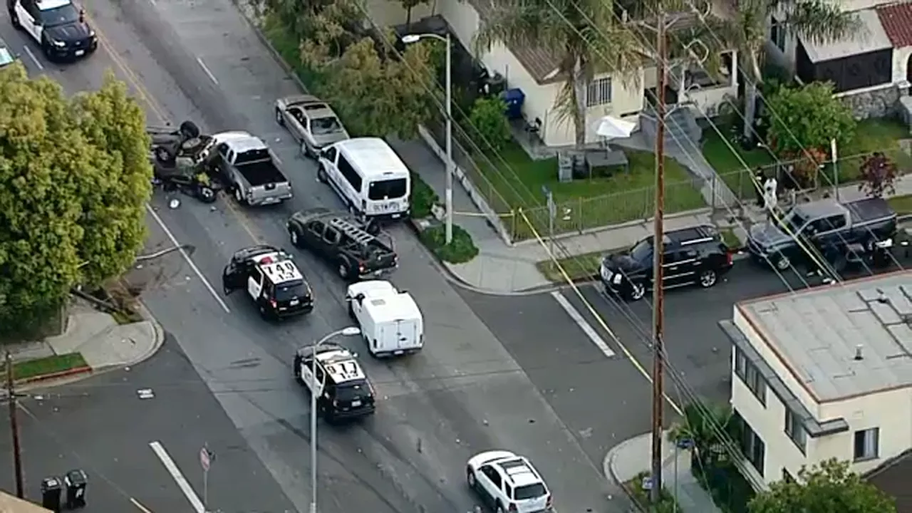 Bicyclist killed during police chase that ended in violent rollover crash in South Los Angeles