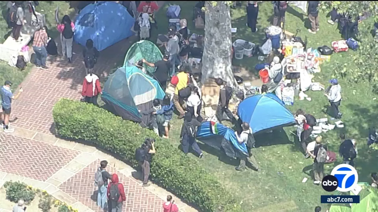 Pro-Palestinian demonstrators clash with police during protest at USC's Alumni Park