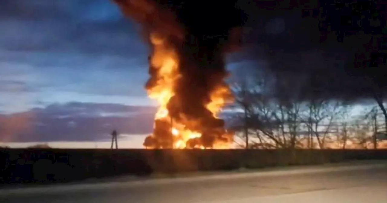 Massive fire seen as Ukraine hits Russian oil depots with a drone strike