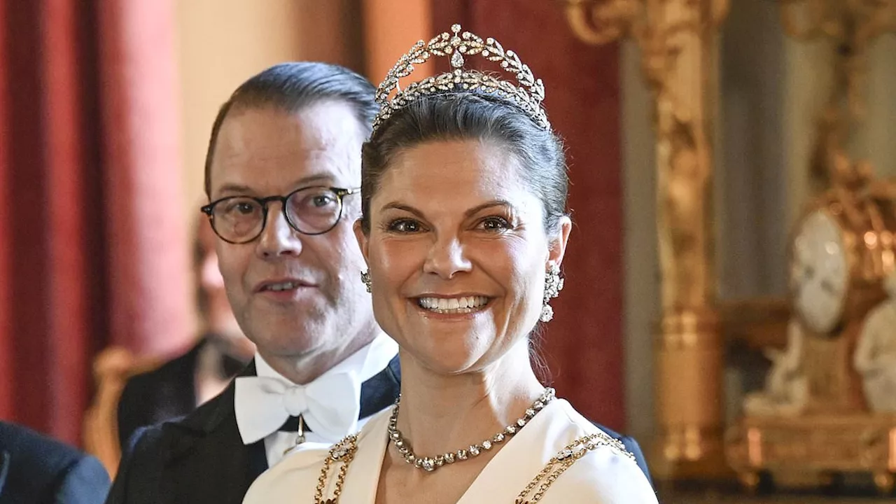 Crown Princess Victoria of Sweden is the image of glamour in a flowing white gown