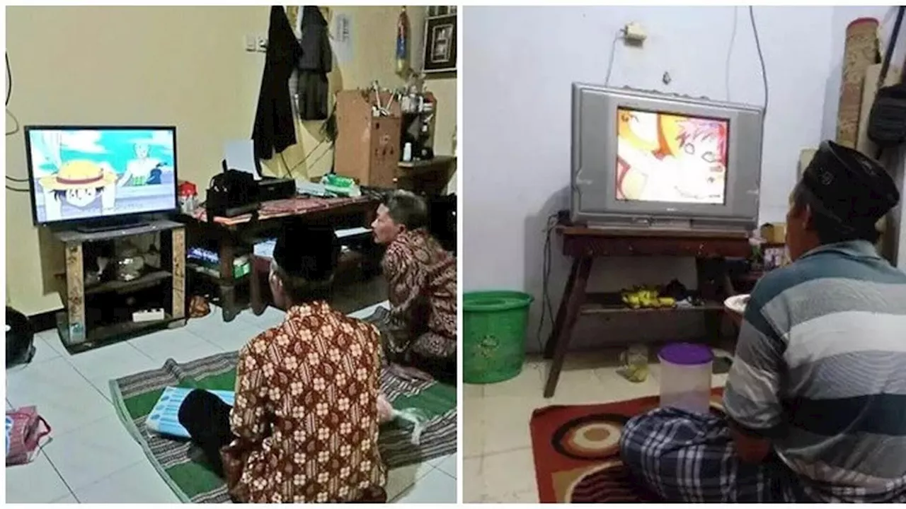 6 Potret Bapak-bapak Nonton Kartun Ini Serius Banget, Jadi Tontonan Favorit